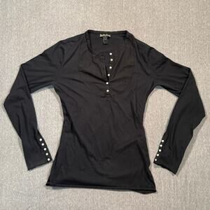 Vintage Lucky black fitted longsleeve button cleavage top size M